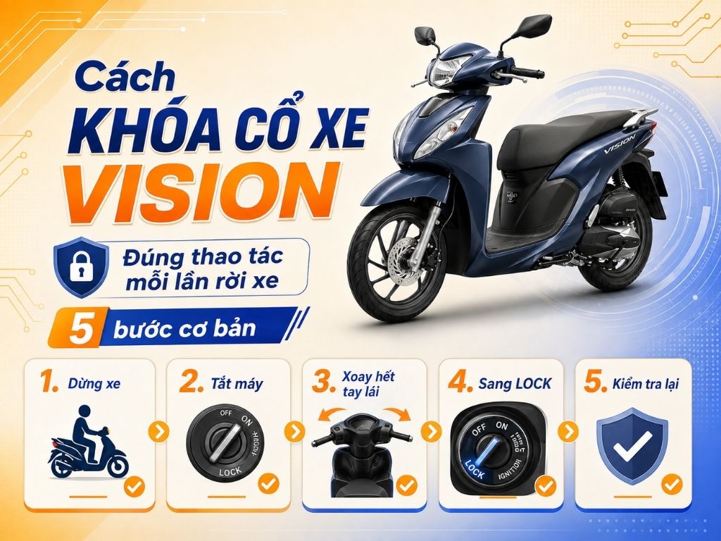 Cách khóa cổ xe Vision