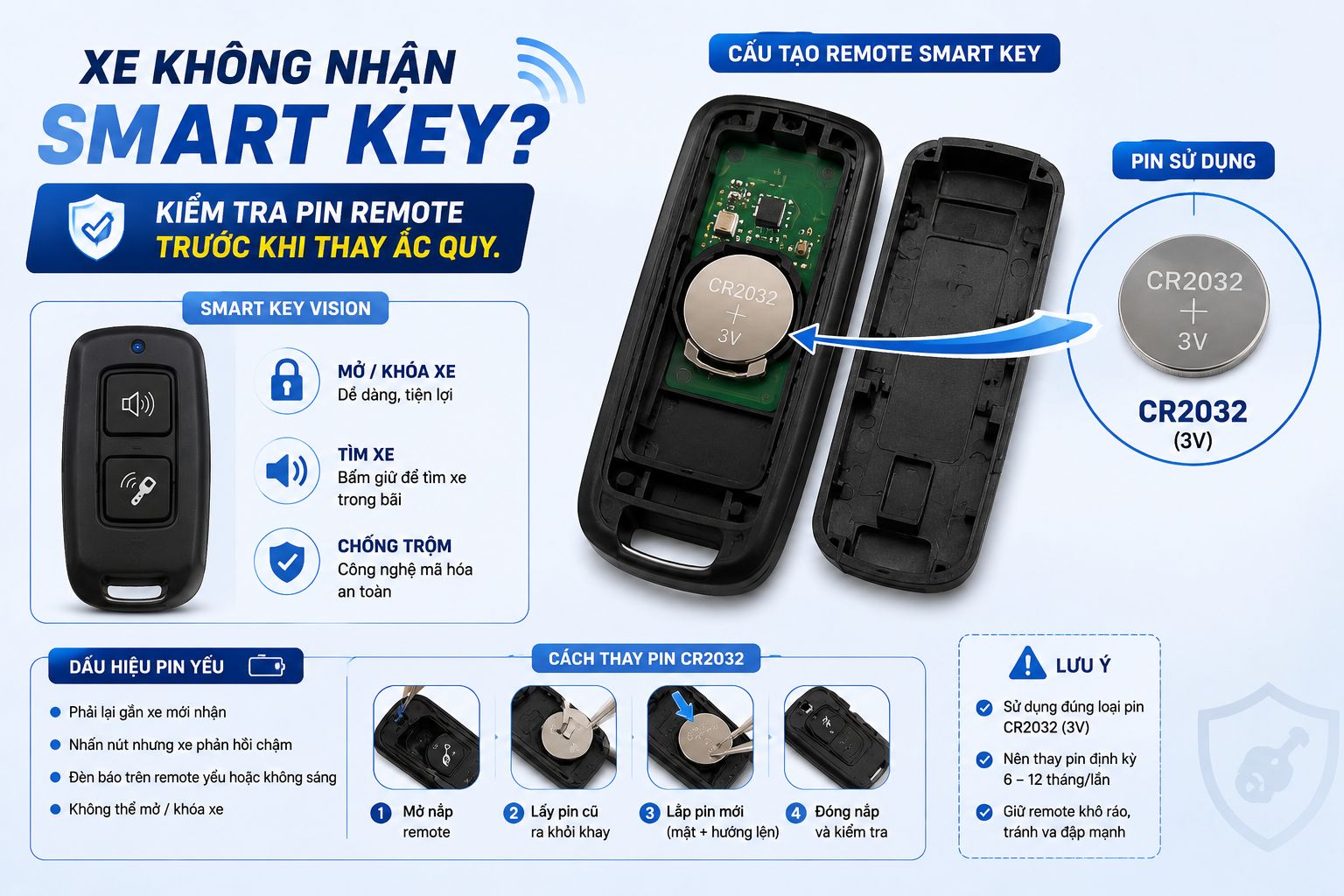 Kiểm tra pin Smart Key Vision CR2032 trước khi thay bình ắc quy