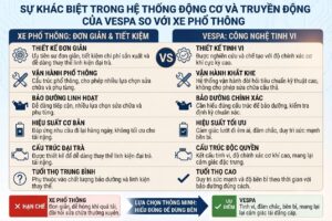 So sánh sự khác biệt giữa xe phổ thông với xe Vespa