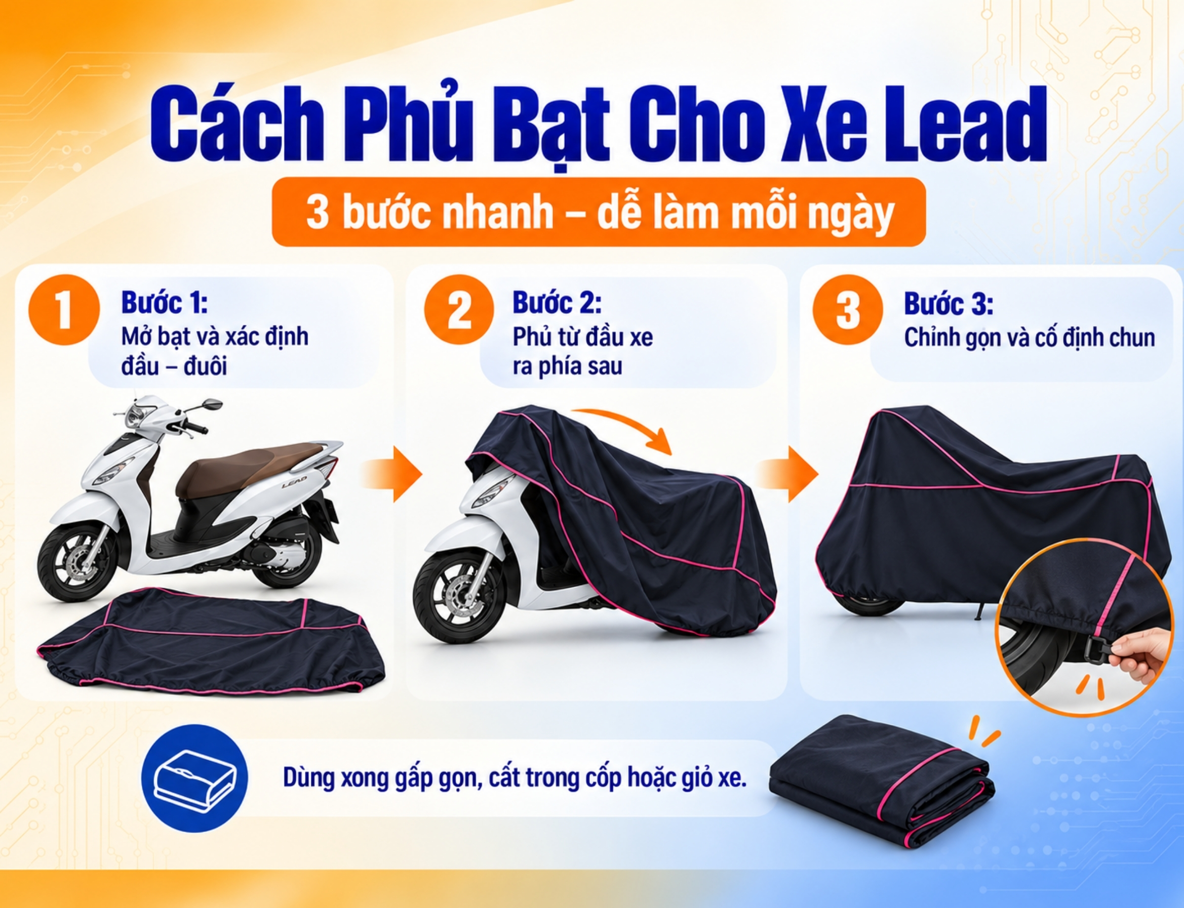 Cách phủ bạt cho xe Lead